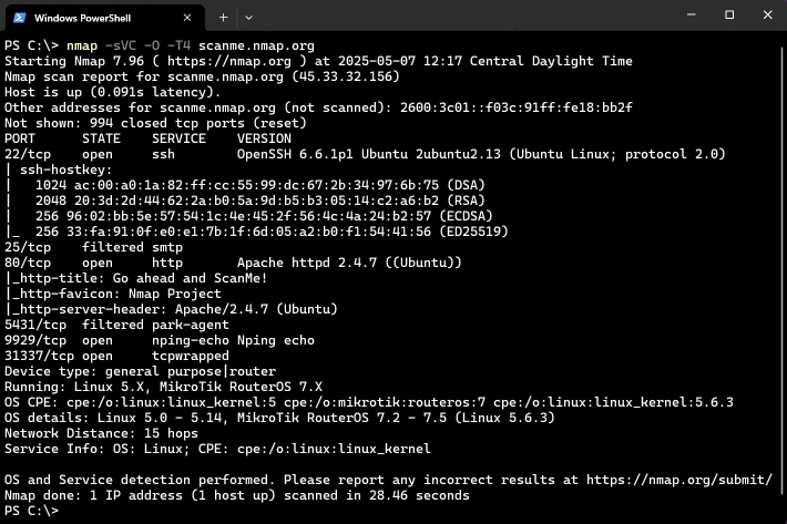 Executing Nmap from a Windows command shell